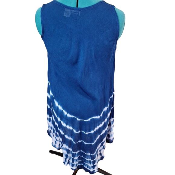 Vintage Sante Sleeveless Boho Navy Blue Tie Dye Dress Tunic Rayon Women One Size - Picture 9 of 11